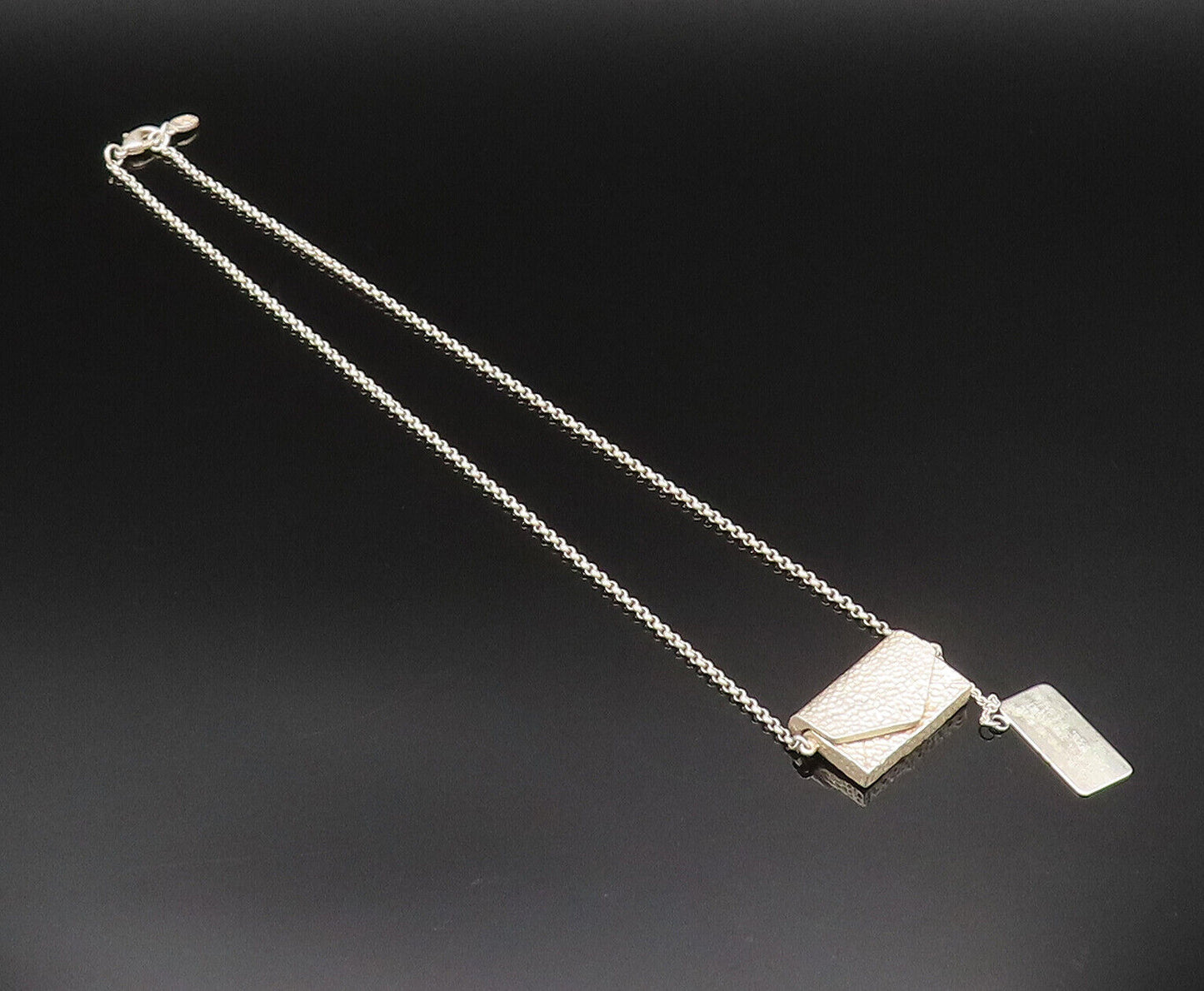 DESIGNER 925 Silver  Vintage Hammered Purse Rolo Chain Necklace (OPENS) NE3923
