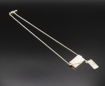 DESIGNER 925 Silver  Vintage Hammered Purse Rolo Chain Necklace (OPENS) NE3923