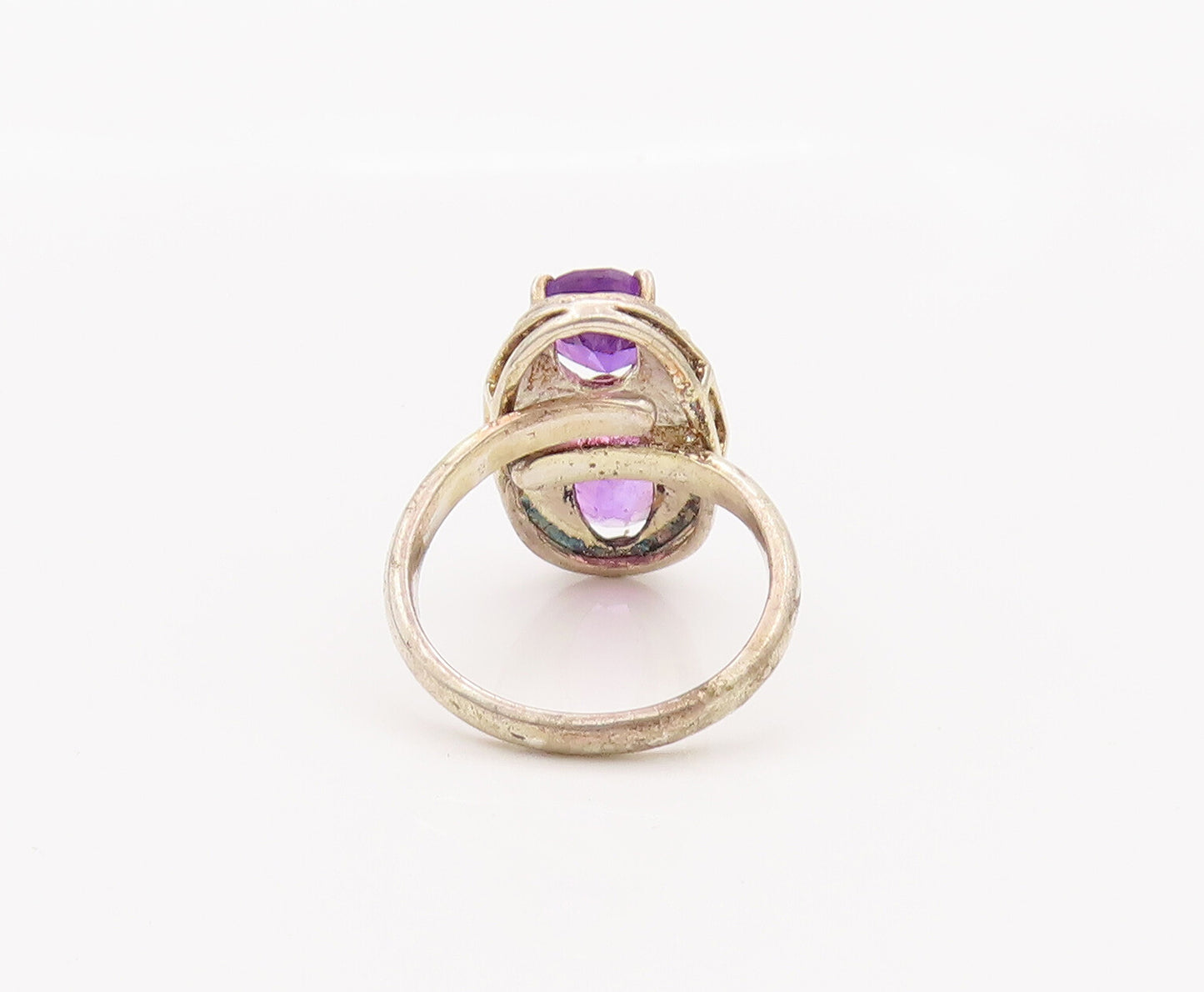 925 Sterling Silver Vintage Ring Hammered Effect Oval Amethyst Sz 9  RG27614