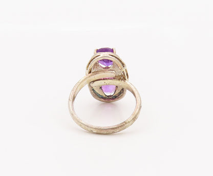 925 Sterling Silver Vintage Ring Hammered Effect Oval Amethyst Sz 9  RG27614