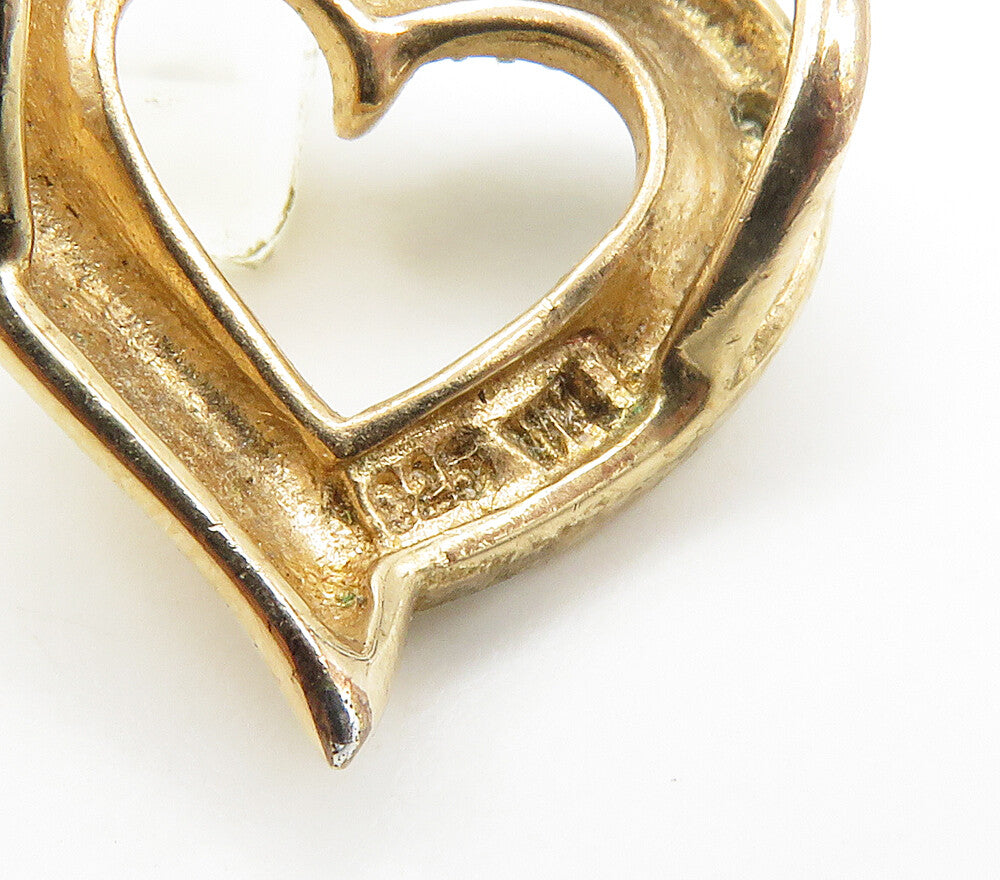 925 Sterling Silver  Vintage Genuine Diamond Open Love Heart Pendant  PT11936