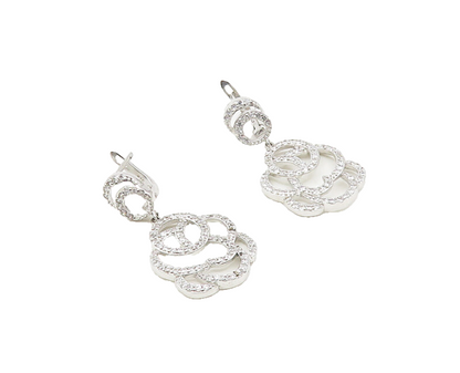925 Sterling Silver  Shiny Cubic Zirconia Open Design Dangle Earrings  EG9036