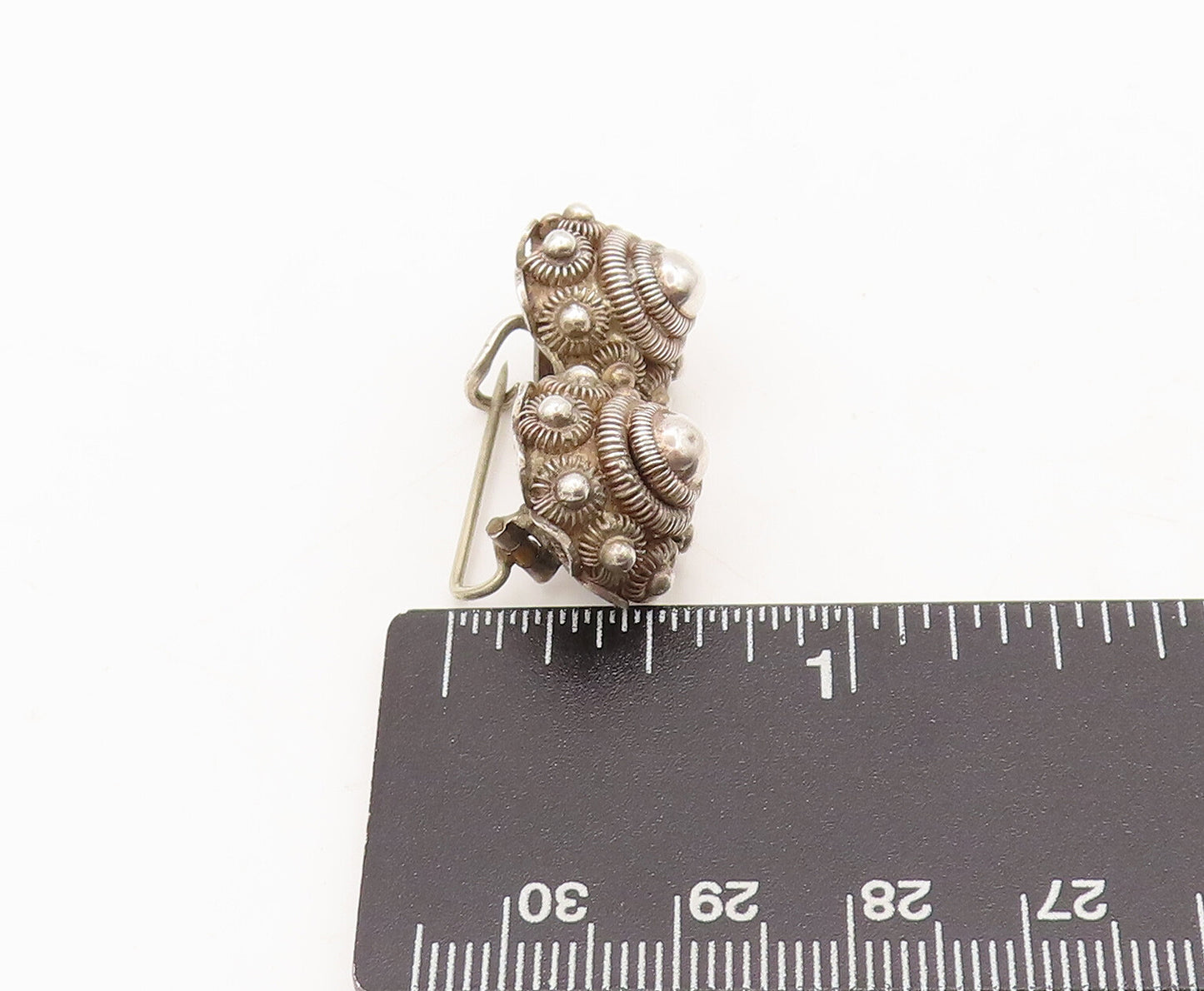 925 Sterling Silver Vintage Brooch Pin Solid Coiled Wire Domed Flowers  BP10548