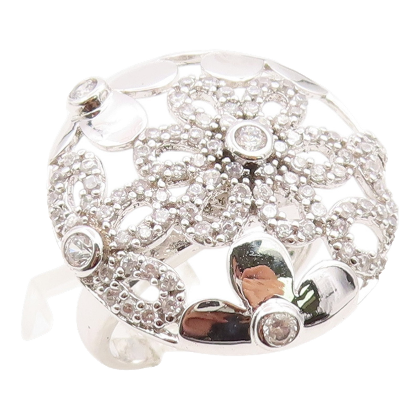925 Sterling Silver Vintage Ring CZ Openwork Floral Blossom Band  Sz 7  RG36241