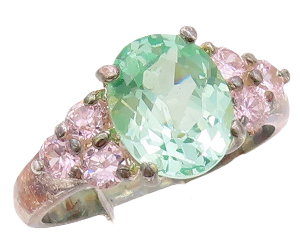 925 Sterling Silver Vintage Ring Two Tone Oval & Round Cut CZ  Sz 8.5  RG28920