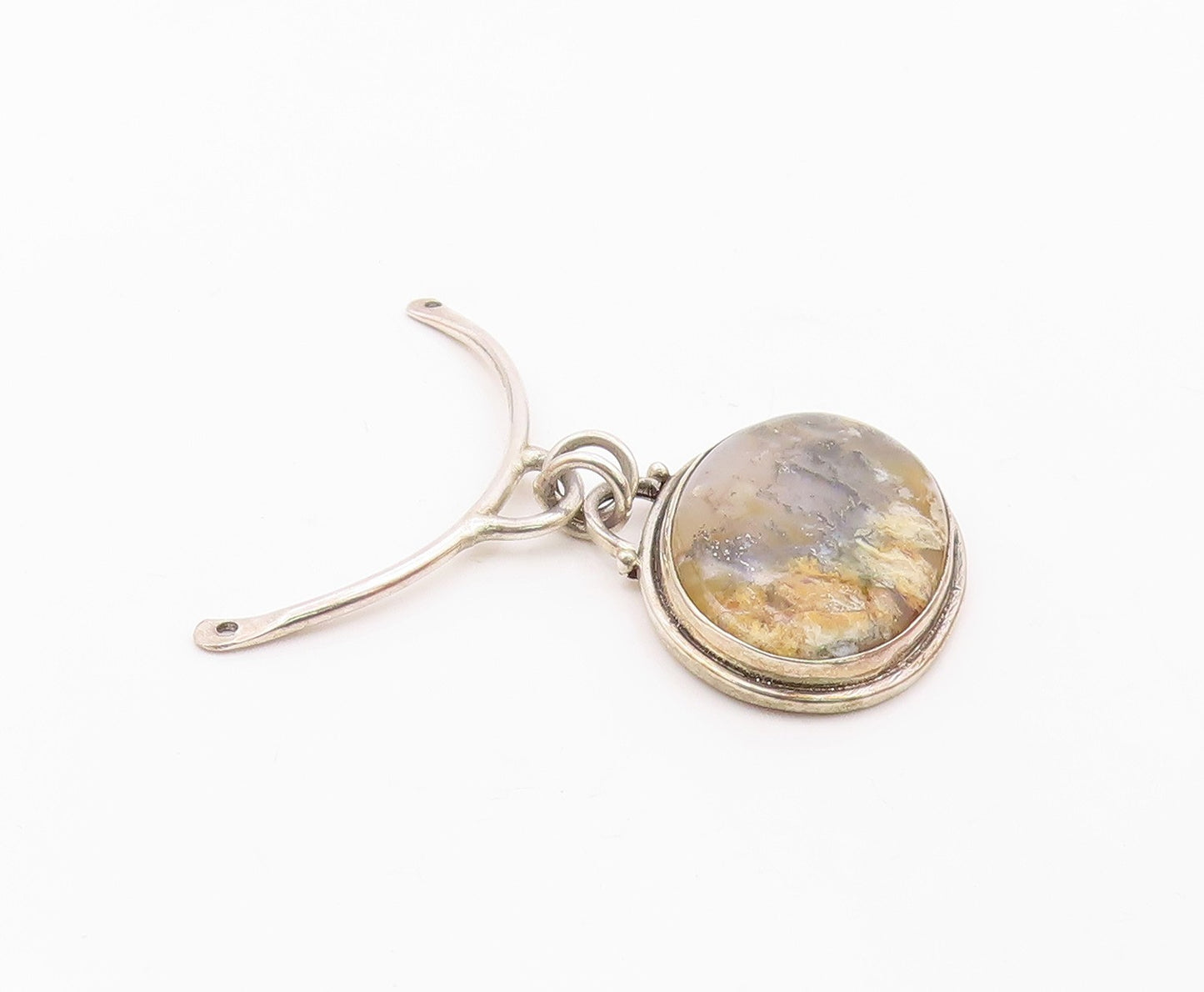 925 Sterling Silver  Vintage Cabochon Cut Agate Shiny Drop Pendant  PT18488