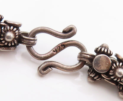 925 Sterling Silver Vintage Necklace Dark Tone Floral Beaded Rope Chain  NE4676