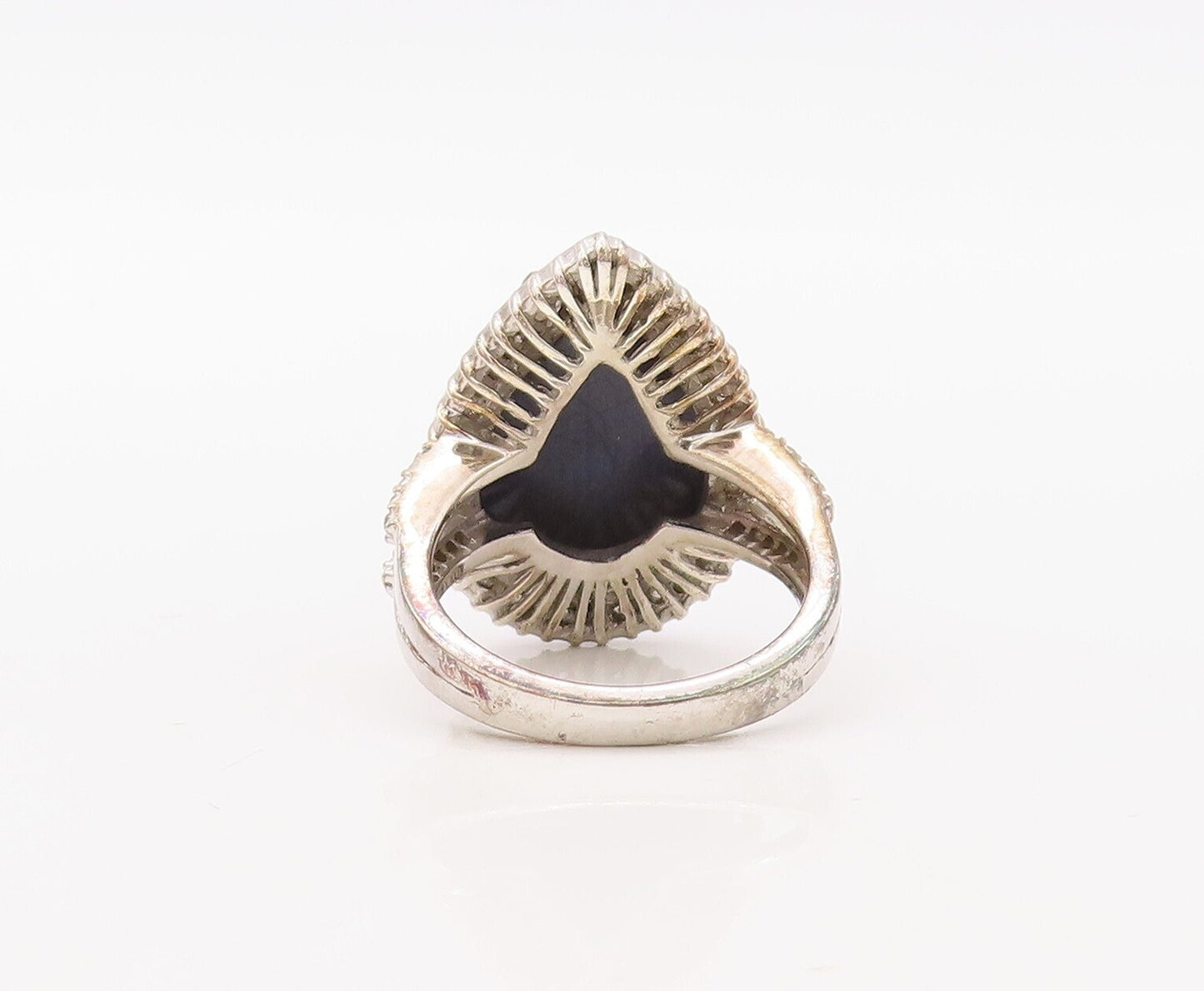 925 Sterling Silver Vintage Ring Diamonds & Drop Cut Sapphire  Sz 7  RG30610