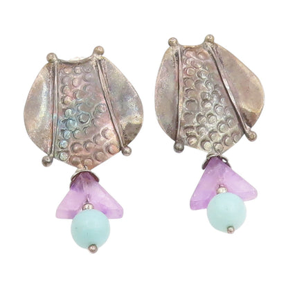 925 Sterling Silver Vintage Earrings Dark Tone Hammered Statement Studs  EG13776