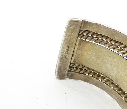 925 Sterling Silver  Vintage Dark Tone Rope Twist Wavy Cuff Bracelet  BT1858
