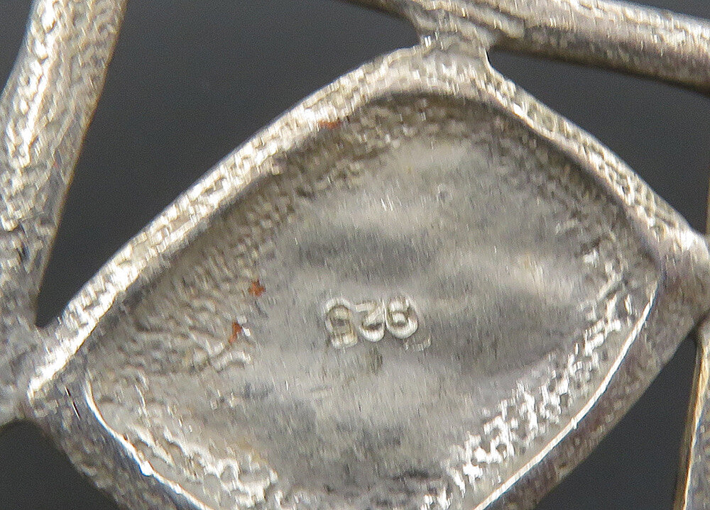 925 Sterling Silver  Vintage Enamel Detail Sculpted Grid Pendant  PT17976