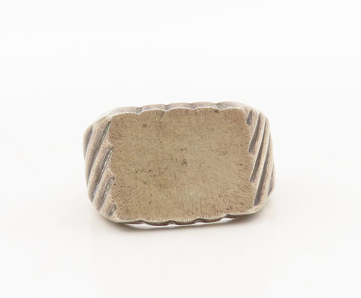 925 Silver Vintage Ring Antique Carved Band Solid Square Top Sz 10  RG27570
