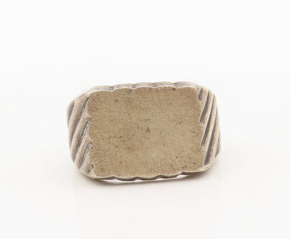 925 Silver Vintage Ring Antique Carved Band Solid Square Top Sz 10  RG27570