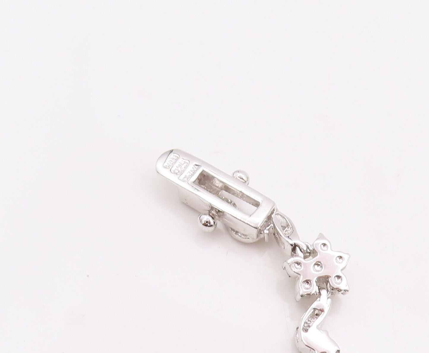 925 Sterling Silver Vintage Bracelet Cutout Pearls & CZ Inlay Flowers  BT10634