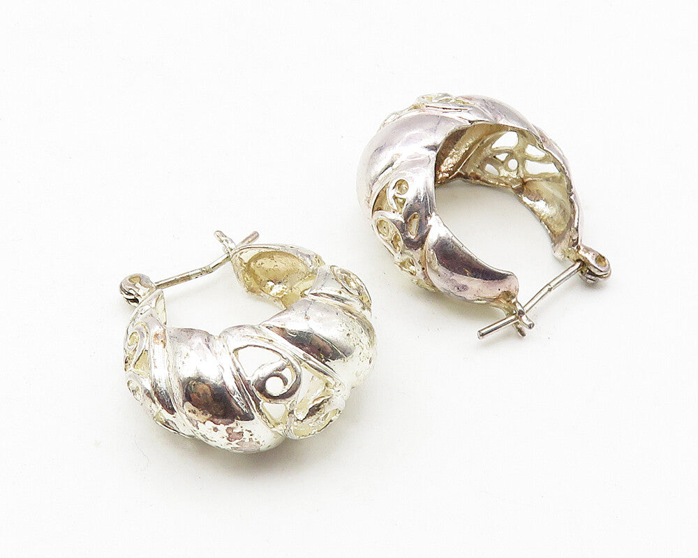 925 Sterling Silver  Vintage Shiny Petite Swirl Vine Hoop Earrings  EG5571