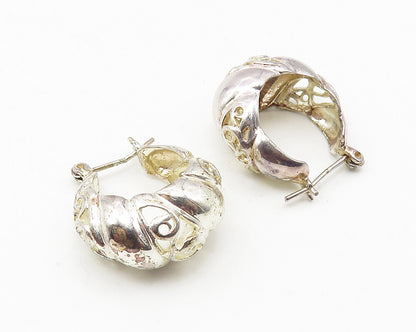 925 Sterling Silver  Vintage Shiny Petite Swirl Vine Hoop Earrings  EG5571