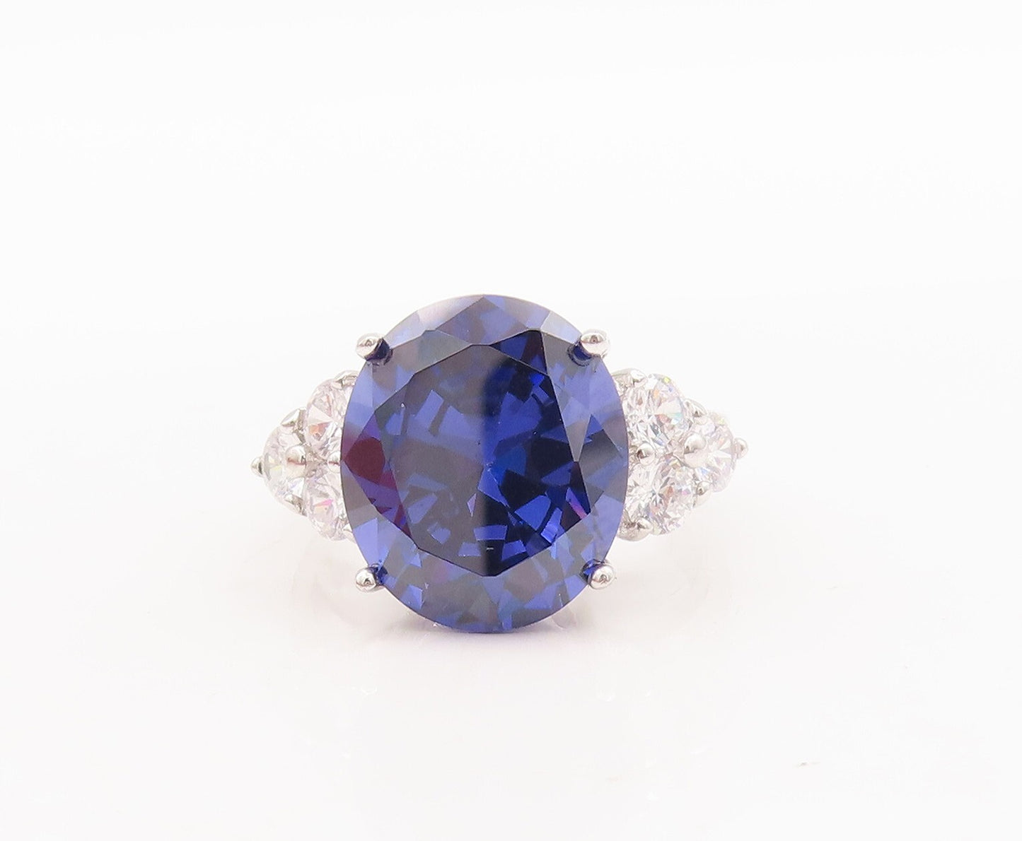925 Sterling Silver Vintage Ring Round Cut Blue & White CZ  Sz 7  RG29693