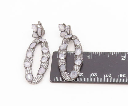 925 Sterling Silver Vintage Earrings Drusy Quartz & Topaz Oval Drop  EG14234