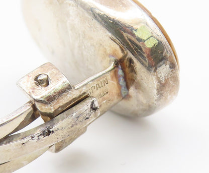 925 Sterling Silver Vintage Earrings PALIU SPAIN Tiger's Eye Clip On  EG14136