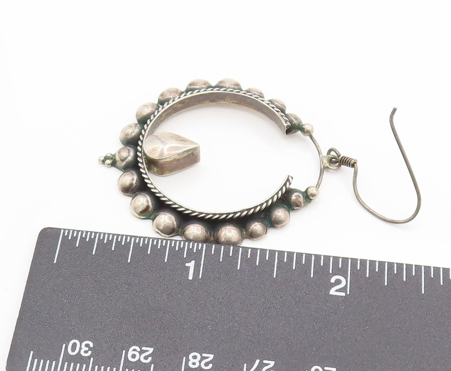 925 Sterling Silver  Vintage Beaded & Rope Twist Hoop Dangle Earrings  EG12361