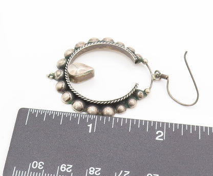 925 Sterling Silver  Vintage Beaded & Rope Twist Hoop Dangle Earrings  EG12361