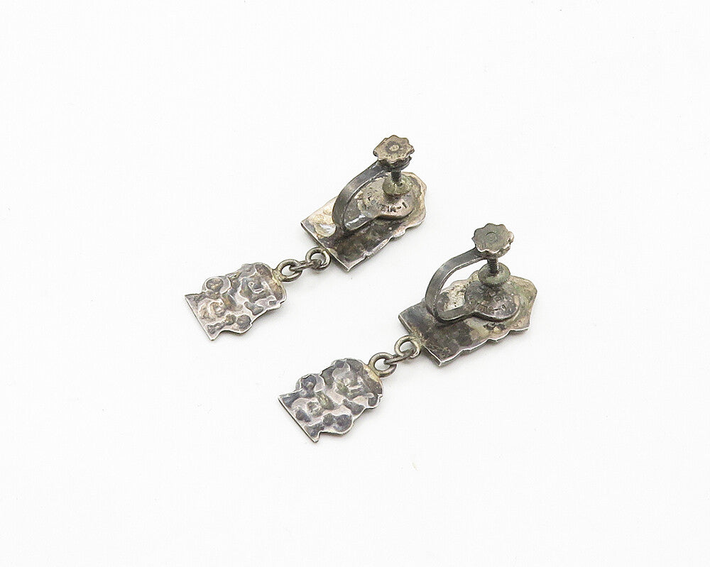 925 Sterling Silver  Vintage Antique Statue Non Pierce Dangle Earrings  EG7494