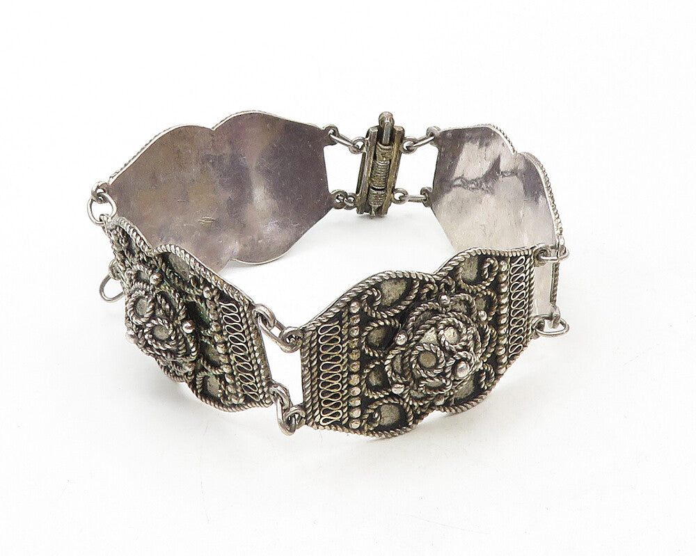 925 Sterling Silver  Vintage Antique Rope Twist Floral Chain Bracelet  BT4420