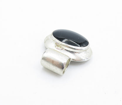 925 Sterling Silver  Vintage Cabochon Cut Black Onyx Slide Pendant  PT4142