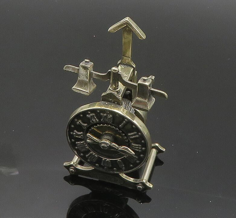 925 Sterling Silver  Vintage Heavy Mechanical Desktop Clock (SPINS)  TR2752