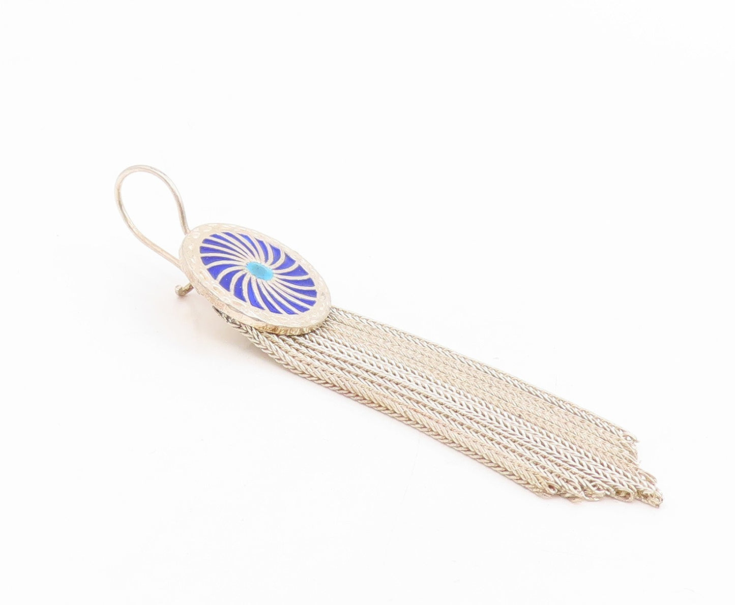 925 Sterling Silver Vintage Earrings Classic Blue Enamel Tassel Drops  EG13977