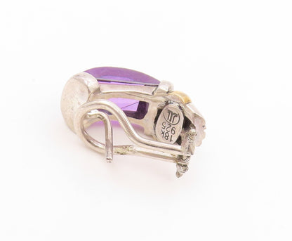 18k Gold & 925 Sterling Silver Vintage Earrings JEFFREY LEVIN Amethyst  EG14022