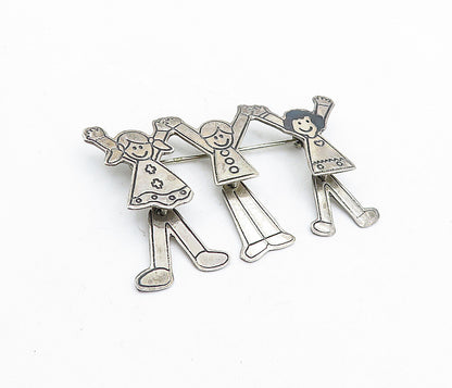 EFS MEXICO 925 Silver  Vintage Happy Children Holding Hands Brooch Pin  BP2111