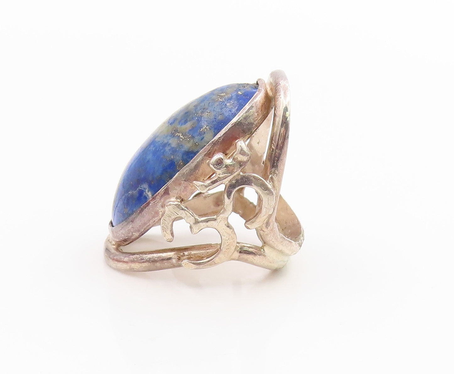 925 Sterling Silver Vintage Ring Classic Large Lapis Lazuli Band Sz 10.5 RG35650