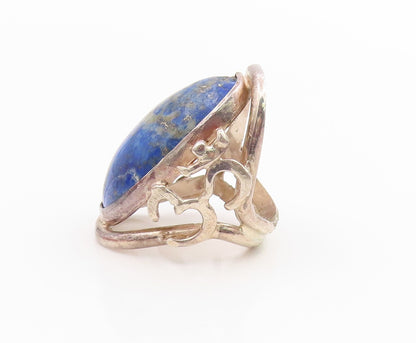 925 Sterling Silver Vintage Ring Classic Large Lapis Lazuli Band Sz 10.5 RG35650