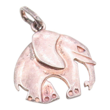 925 Sterling Silver  Vintage Shiny Dark Tone Elephant Motif Pendant  PT7198