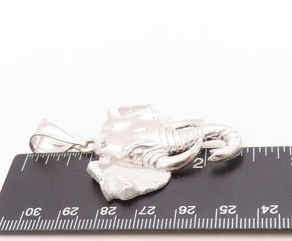 925 Sterling Silver Vintage Pendant Domed Carved Elephant Head  PT23884