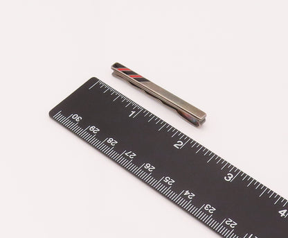 925 Sterling Silver  Vintage Minimalist Red And Black Stripe Tie Pin  TR3485