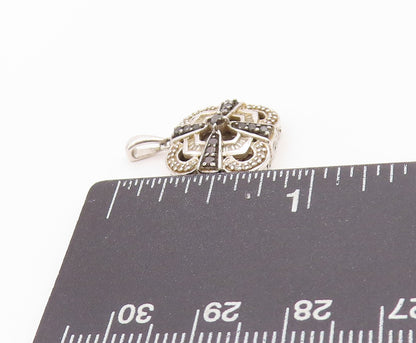 925 Sterling Silver Vintage Pendant Diamonds Square Inlay Spinal Bands  PT24405