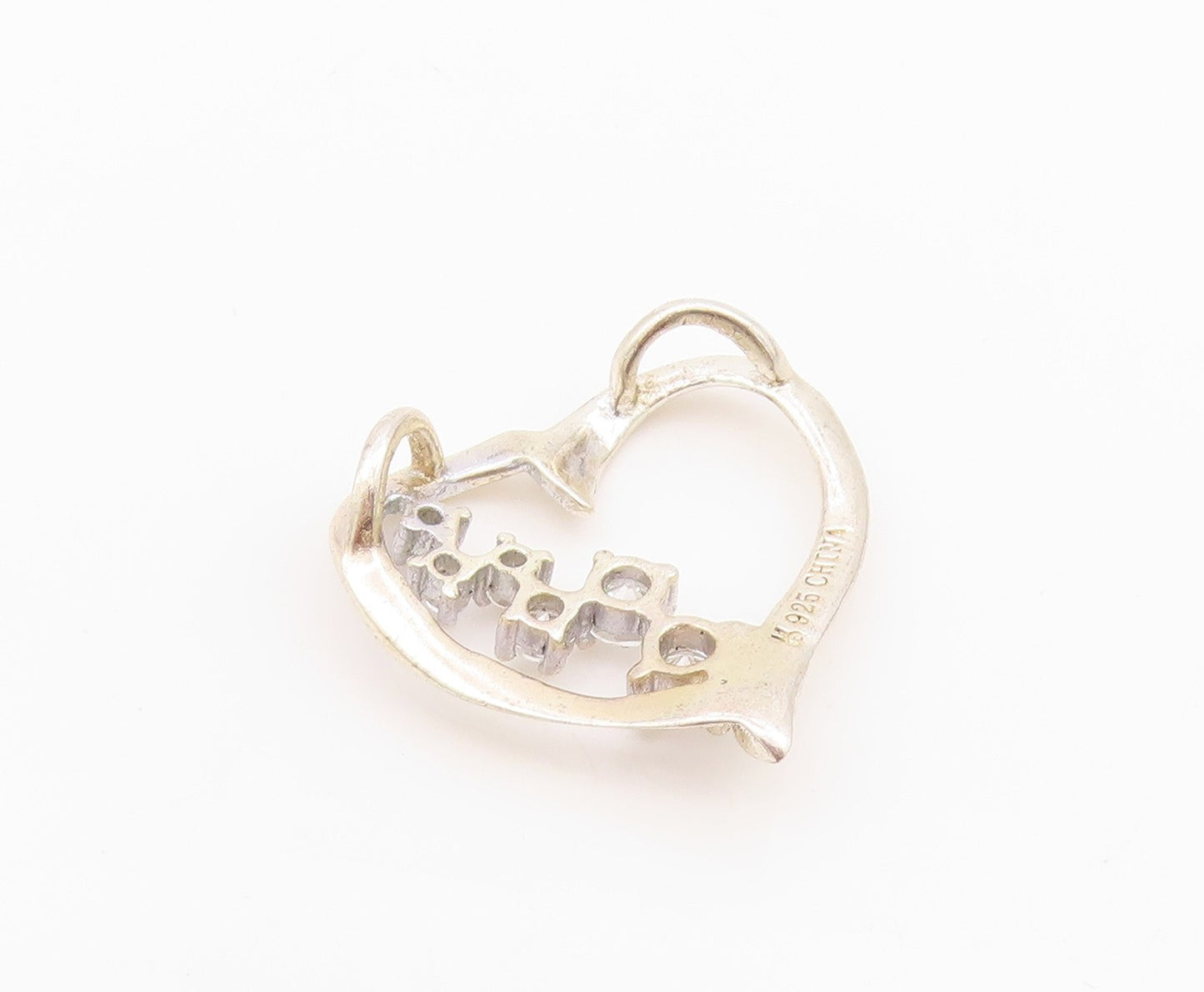 925 Sterling Silver Vintage Pendant Designer CZ Inlay Cutout Heart  PT24305