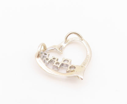925 Sterling Silver Vintage Pendant Designer CZ Inlay Cutout Heart  PT24305