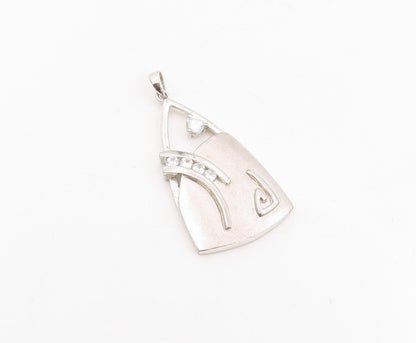 925 Sterling Silver Vintage Pendant Round CZ Modernist Geometric Curve  PT25701