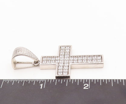 925 Sterling Silver Vintage Pendant Solid CZ Inlay Religious Cross  PT23145