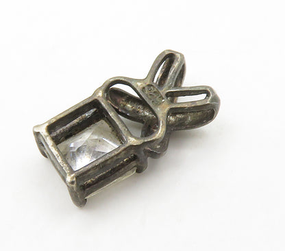 925 Sterling Silver  Vintage Prong Set White Topaz X Bail Pendant  PT11725