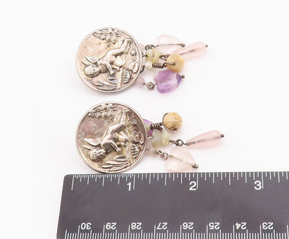 925 Sterling Silver Vintage Earrings FMW Flying Angle Dangling Gemstones EG12979
