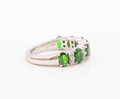 925 Sterling Silver Vintage Ring Oval Cut Green & White CZ Band Sz 7 RG30001