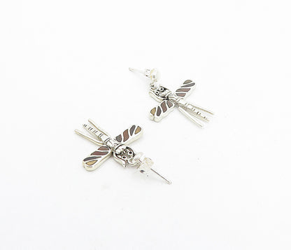 925 Sterling Silver  Vintage Inlaid Jasper Dragonfly Drop Earrings  EG3370