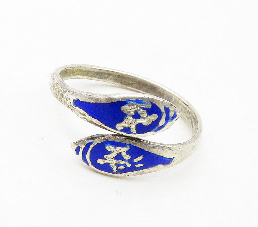 SIAM 925 Sterling Silver  Vintage Enamel Dancers Bypass Ring Sz 5.5  RG17010