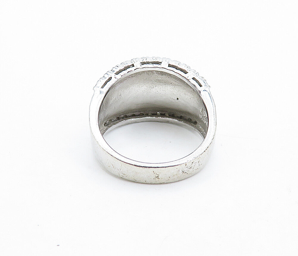 ESPO 925 Sterling Silver  Vintage Topaz 2 Tone Hammered Band Ring Sz 9  RG4839