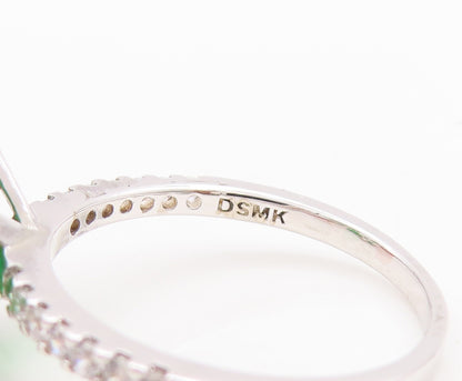 925 Sterling Silver Vintage Ring Minimalist Round Green Halo CZ  Sz 7.5 RG29517