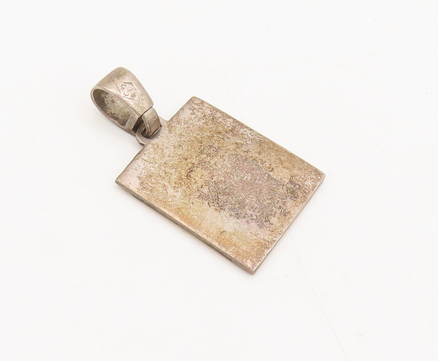 925 Sterling Silver Vintage Pendant Mini Carved Flower Rectangle Framed  PT22592